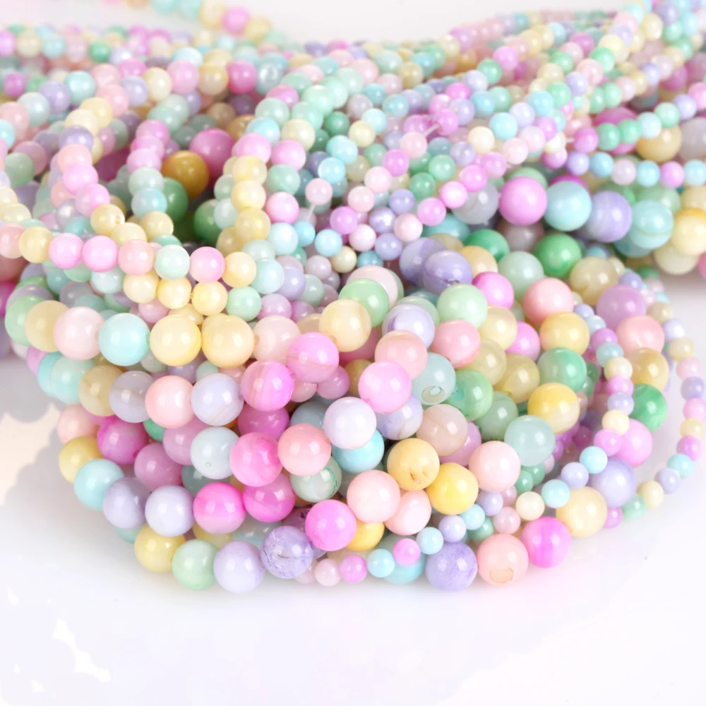 2/3/4/5/6mm Natural Shell Beads Macaron Round Loose Spacer Beads Crafts for DIY Jewelry Making Bracelet Necklace Earrings 15”