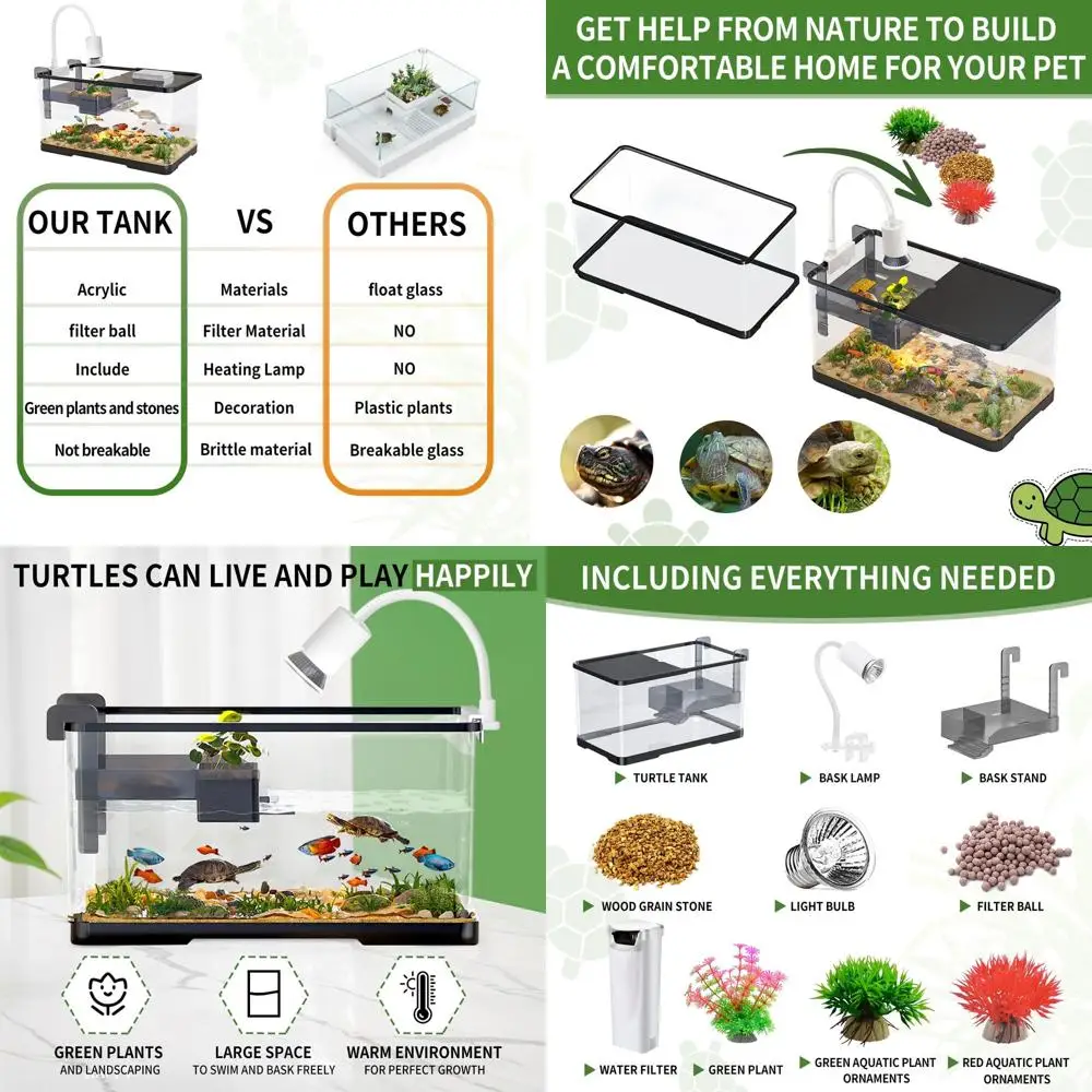 

Aquatic Habitat Kit for Turtles, Crabs, Fish, and Reptiles with Bottom Drainage and Multi-Function Areas, 15.75x8.64x8.64 Inches