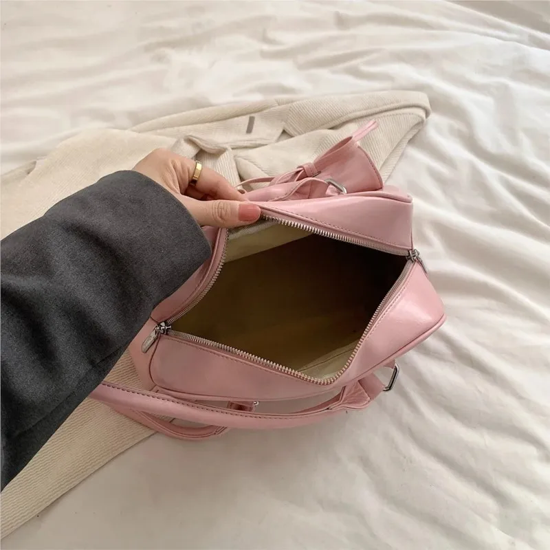 Bolso de hombro de alta calidad para mujer, bolsa de cuero PU con lazo y bolsillos dobles, a la moda coreana, de lujo, novedad de 2024