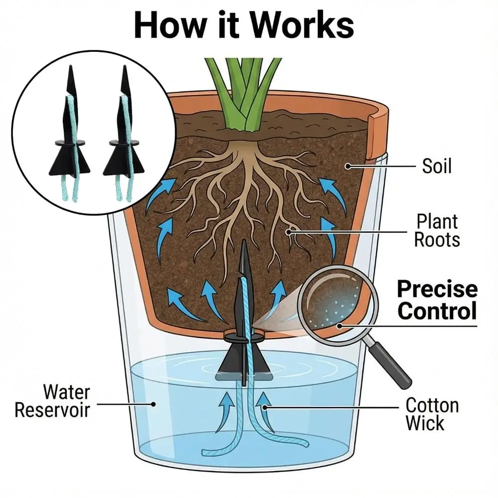 4pcs with Cotton Ropes Plant Water Absorber Self-Absorbing Root Rot Prevention Self-Watering Spikes DIY Assembly Water Storage