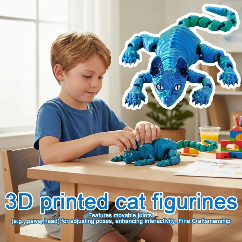 

3D печатный декор с изображением кота, подвижные шарниры, настольная полка, дисплей, несколько полей, гладкая поверхность, украшение для дома и офиса, подарок