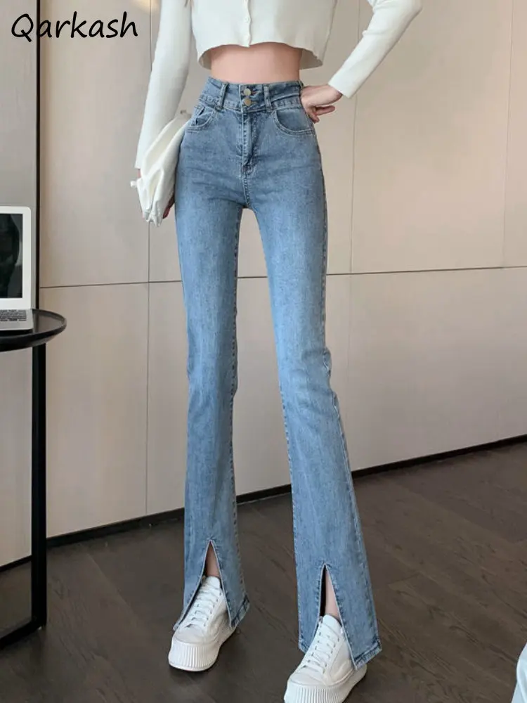 

Flare Jeans Women Skinny Chic Slit High Waist Fashion Korean Style Spring Trousers Vintage Tender Denim Casual Mujer Streetwear