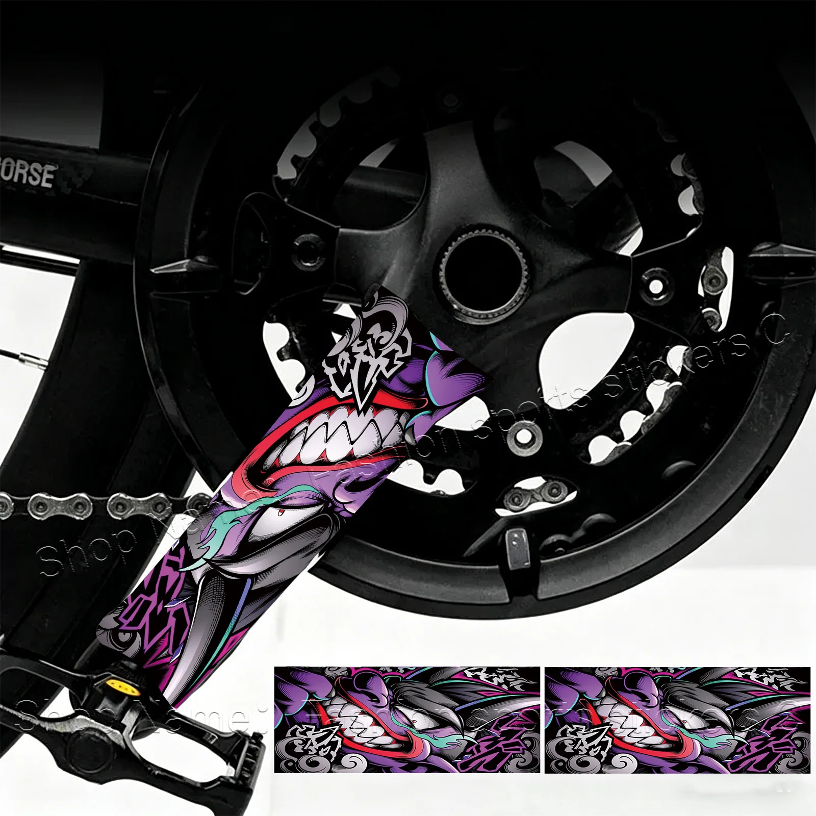 1Pair 2D Flat Purple Joker Graffiti Crank Arm Vinyl Sticker, Waterproof Decal for MTB Road Bike Crankset Decor, Holiday Gift