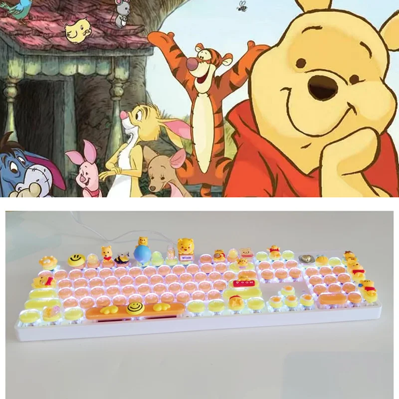 Disney Steampunk Winnie The Pooh Mechanical Keyboard Wired White Light 104 Green Axis Rgb Cartoon Hot Swap Mechanical Keyboard