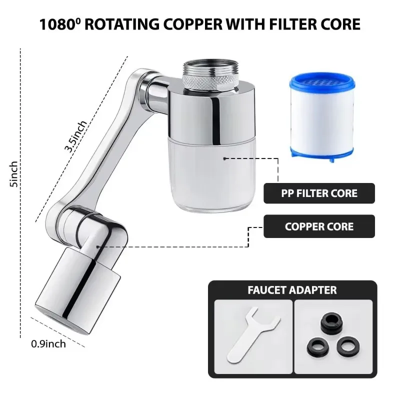 フィルター付きユニバーサルキッチンエクステンダー,2つのモード,すべて金属製スイベル,バブラーノズル,1080 ° 回転蛇口,新品