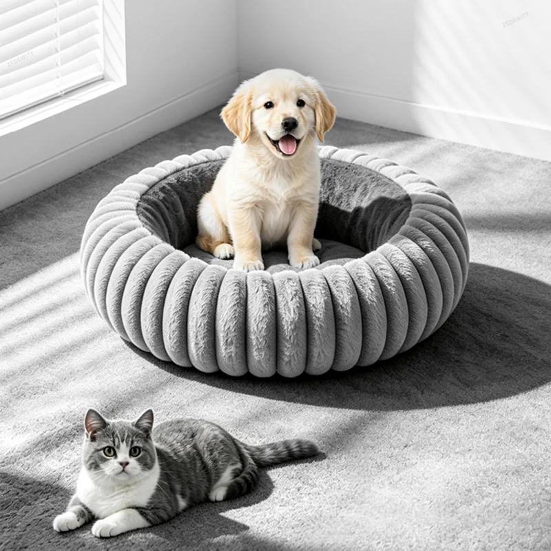 Smart Thermostatic Heated Cat Bed Soft Plush Winter Warm Round Pet Bed with Timer Setting for Small Medium Large Dogs Indoor