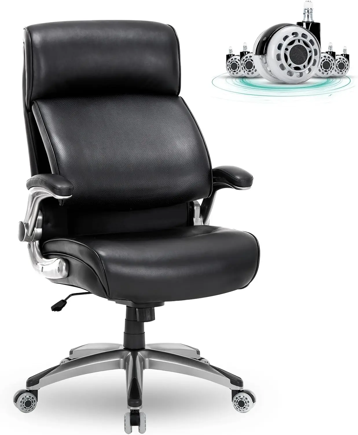 

High Back PU Leather Executive Computer Desk Chair for Heavy People, Large Office Chair with Metal Base & Ergonomic -Black