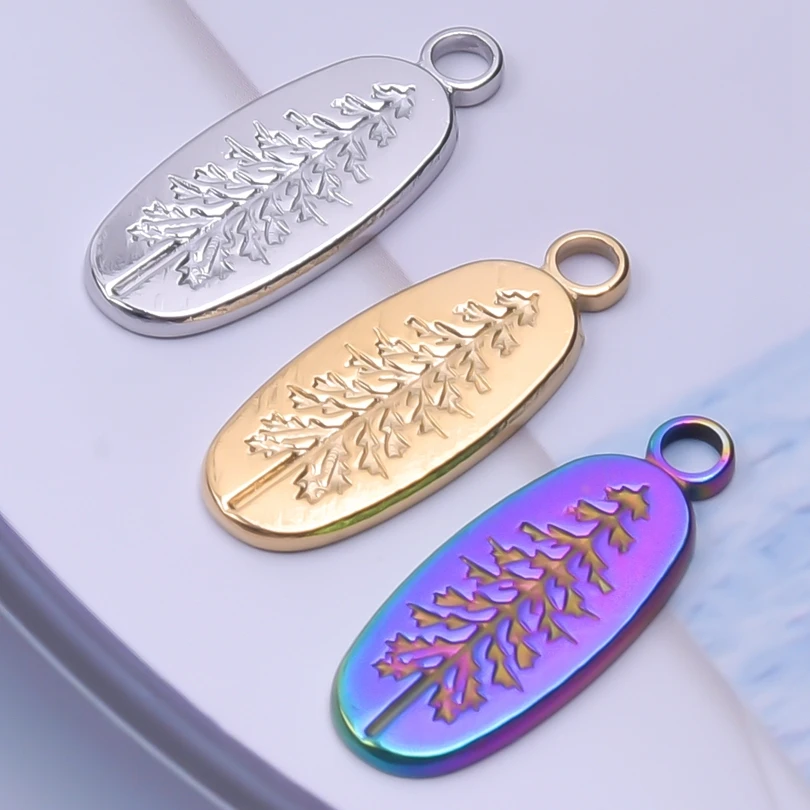 5pcs Pine Tree Oval Charm Pendant for Jewelry Making Supplies Stainless Steel DIY Necklace Bracelet Earrings Jewelry Accessories