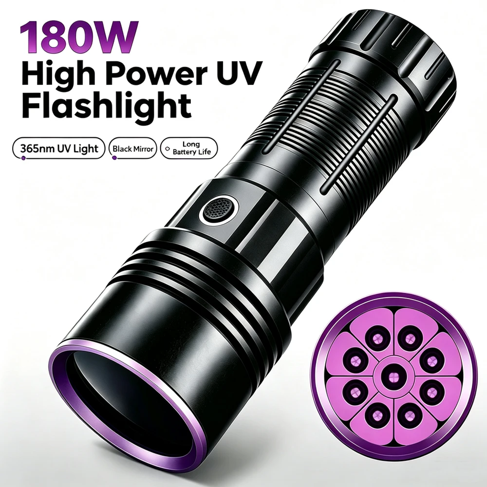 180w高出力9led-uv懐中電灯-365nm紫外線トーチ-ブラックミラー-パープルライトランプ-ペットの尿、白癬、蛍光検出器
