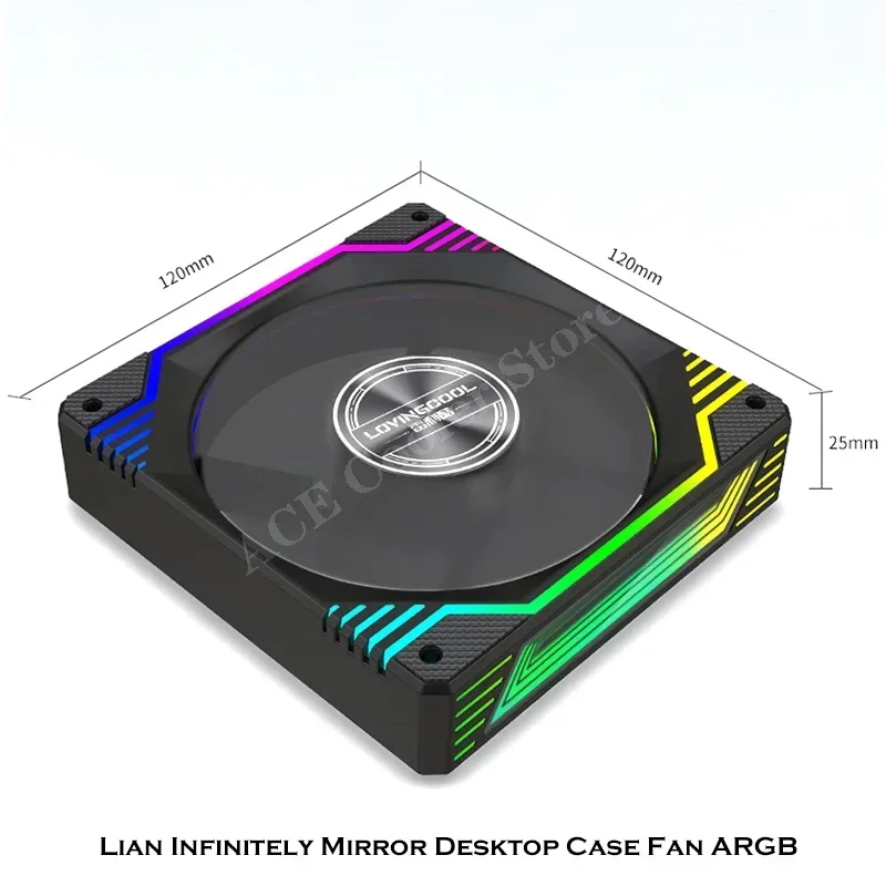 Lian infinitly Mirror Desktop Case Fan ARGB 5V 12CM Cooler Forward & Reverse Air Outlet MB AURA SYNC nero/bianco