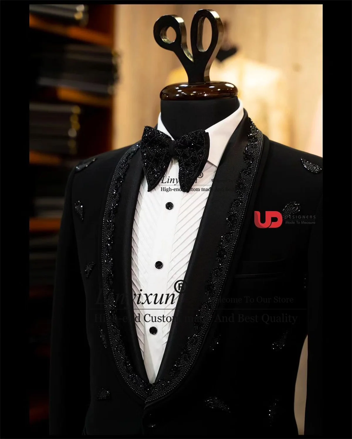 Sparkly Beaded Crystals Men Suits Shawl Lapel Wedding Groom Tuxedos 2 Pieces Sets Male Prom Blazers Slim Fit trajes para hombre