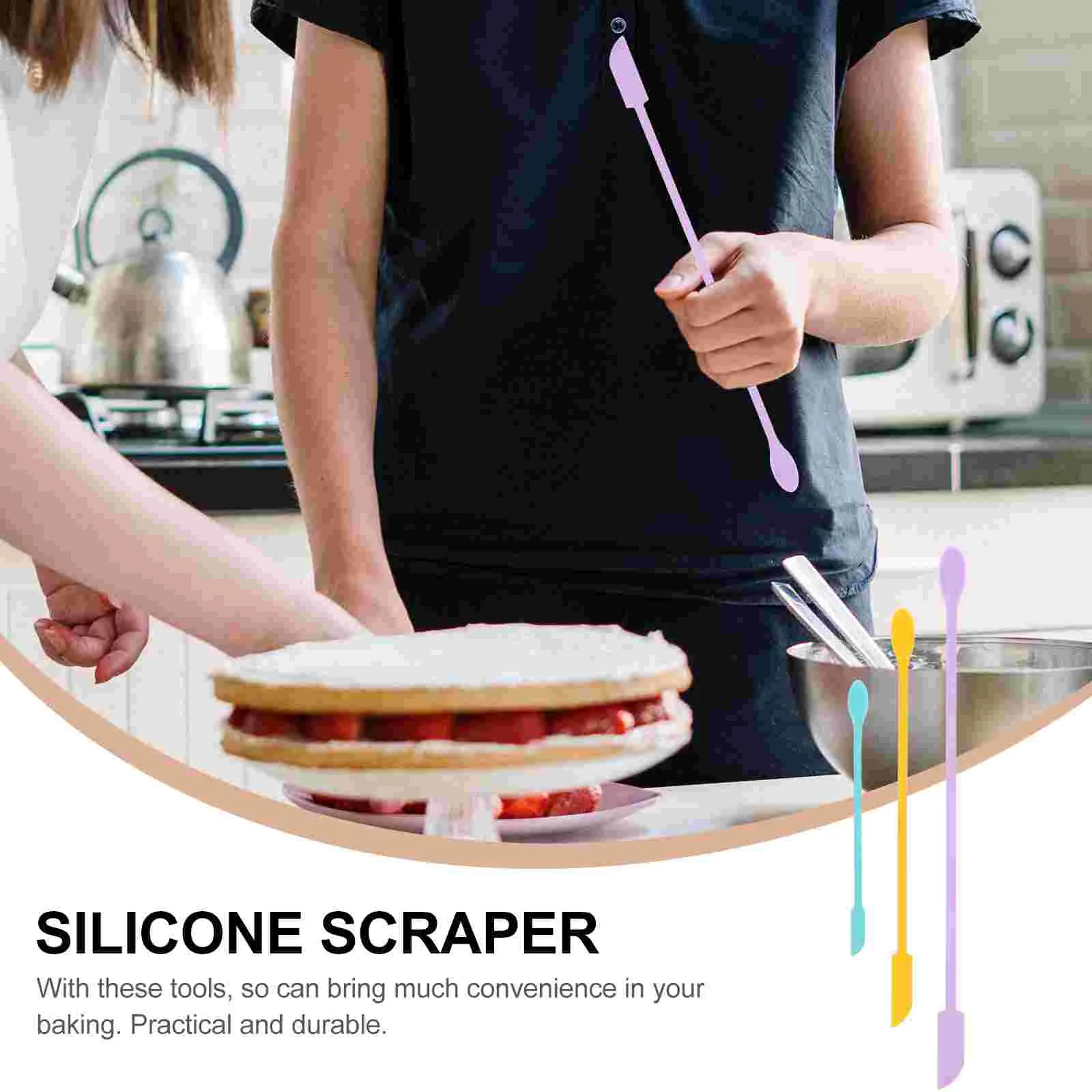 3 Pcs Silicone Spatula Baking Scrapers Ergonomic Handle Strong Round No Burr Fade Resistant Multi Functional Cake