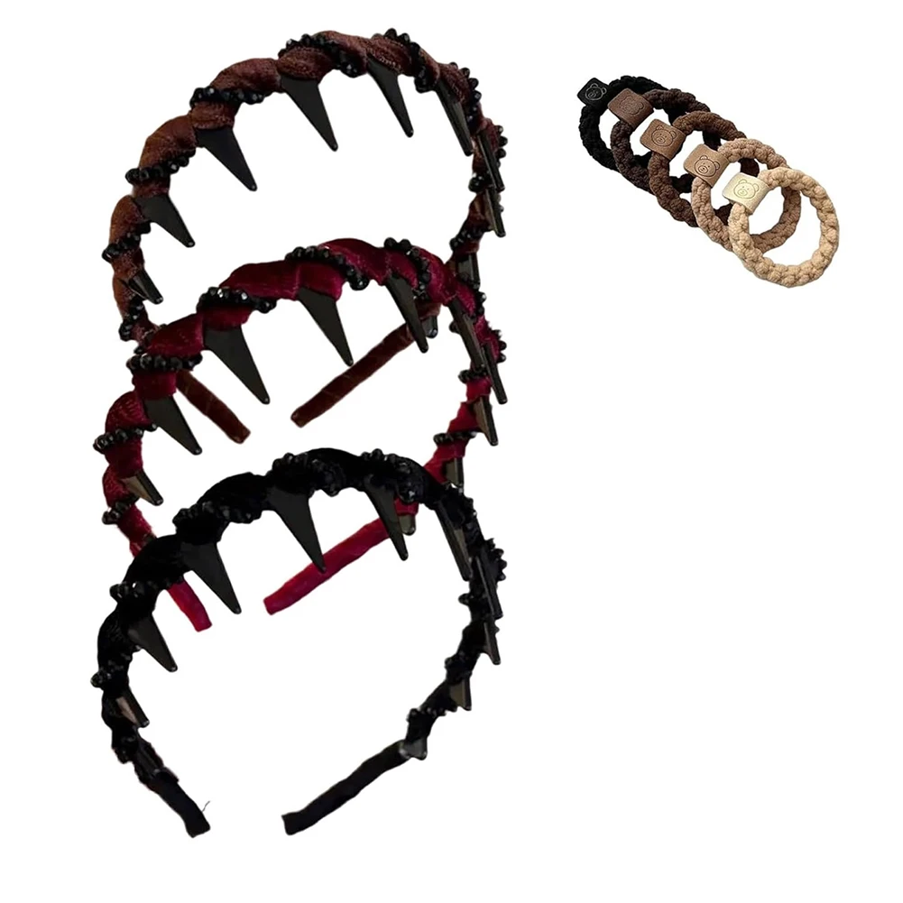 3 قطع من رباط الشعر المزخرف مع 5 ربطات شعر عصرية غير قابلة للانزلاق وإكسسوارات شعر أنيقة هدايا للنساء والفتيات #4