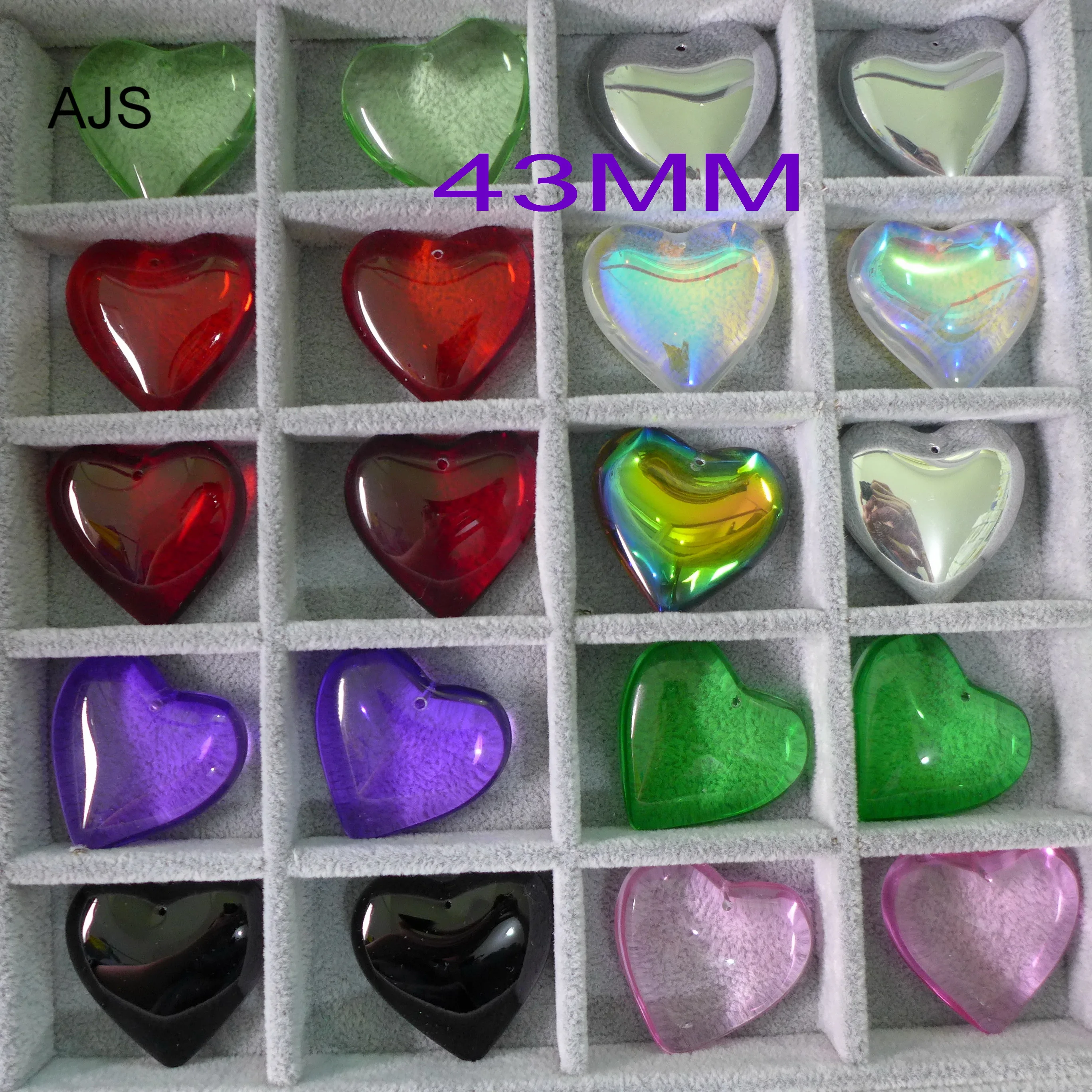 6pieces 43MM Crystal Smooth Heart Love Pendants Earrings Lamp Glass Hanging Beads AB Rainbow Chandelier DIY Free Shipping