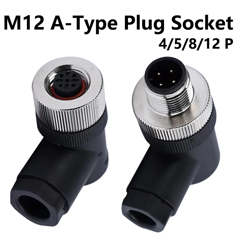 Waterproof IP67 LED 3 4 5 8 12 Pin  A type M12 Sensor Weldless Aviation Connector Curved Male Female Plug Screw Lock