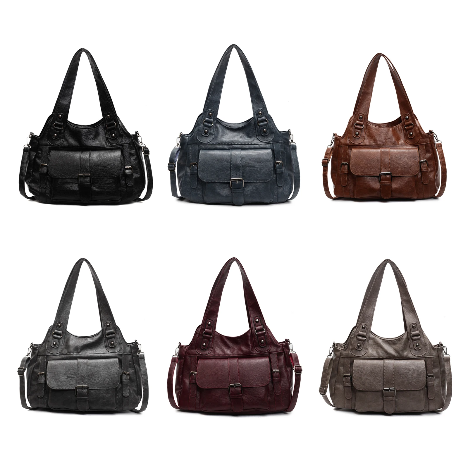 

Women Solid Color PU Shoulder Bag Crossbody Bag Tote Purse Bag Large Capacity for Travel Work