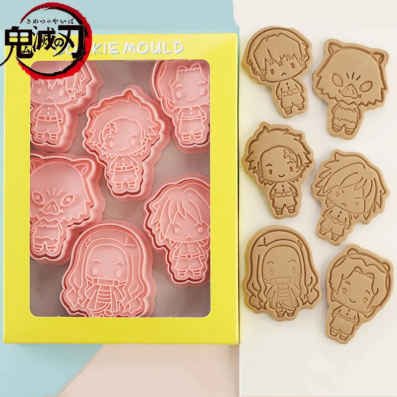 6Pcs/Set Demon Slayer Biscuit Mold Tanjirou Nezuko Zenitsu Inosuke Shape Cookie Cutter Stamp Fondant Cake Decoration Tools