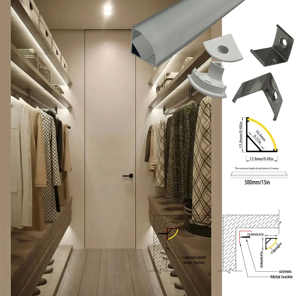 16x16mm (5 buah) 0.5M meningkatkan ruang Anda dengan profil sudut aluminium LED 90 derajat serbaguna untuk lampu Strip LED