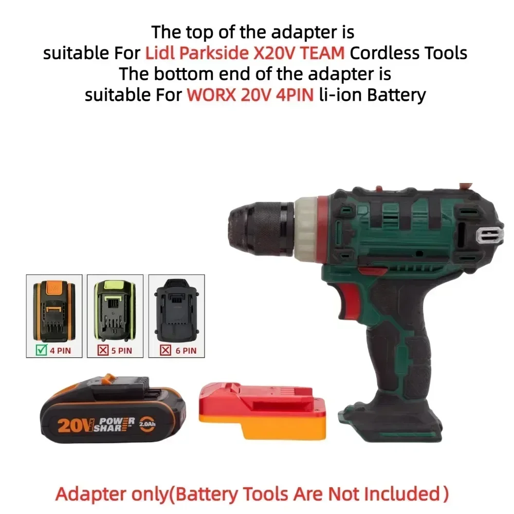 Battery Adapter/Converter for WORX 20V 4PIN Li-ion Battery TO Lidl Parkside X20V TEAM Series Cordless Power Tools (Only Adapter)