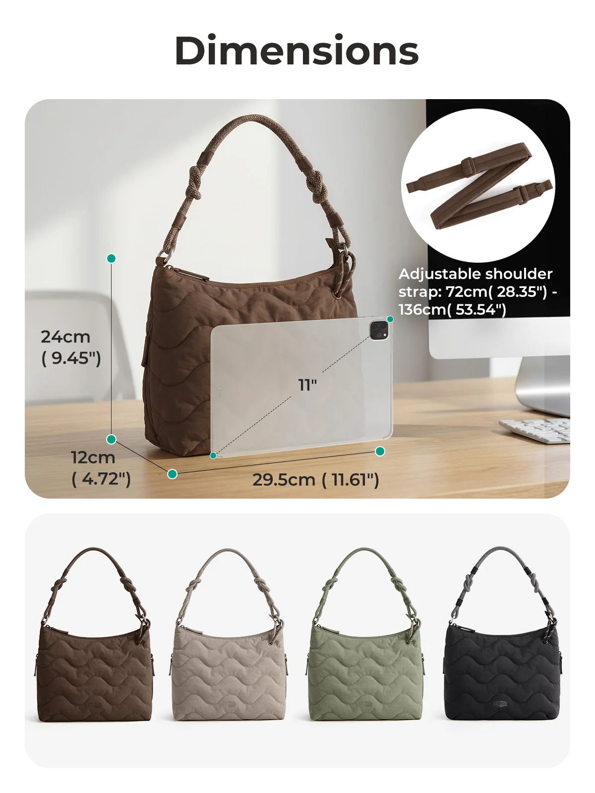 BAGSMART Damen-Umhängetasche, leichte Umhängetasche aus weichem Stoff, Handtasche mit mehreren Taschen, für Schule, Arbeit, Freizeit – Detail 6