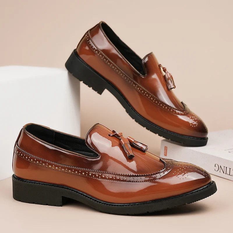 

Brown Tassel Leather Shoes Men Comfortable Slip on Men's Business Shoes Pointed Office Shoes Man Big Size 38-47 zapatos hombre