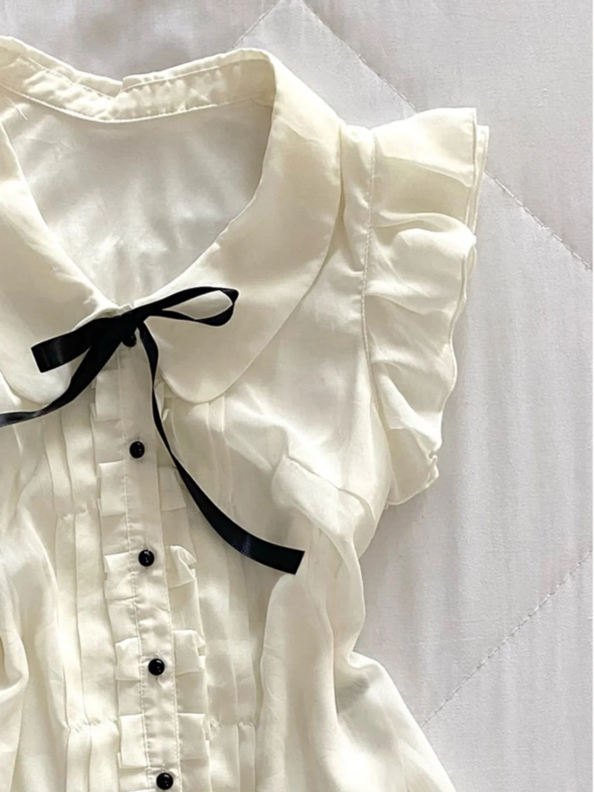 エレ ホワイト ドールカラー ヴィンテージ Vネック レディース イルト シフォン サマー トップ ファッショナブル ヴィンテージ スレ オルト スヴェ コットンブレンド