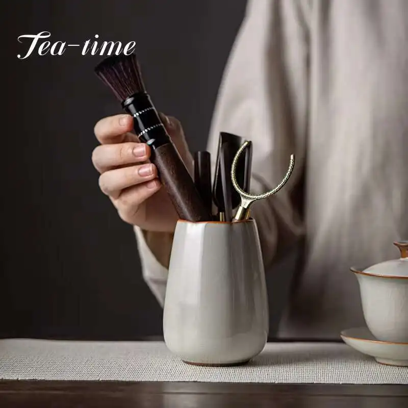 Cream Ru Kiln Tea Ceremony Six Gentlemen Tea Clip Tea Pen Teaspoon Tea Knife Supplies Chinese Kung Fu Tea Set Accessories