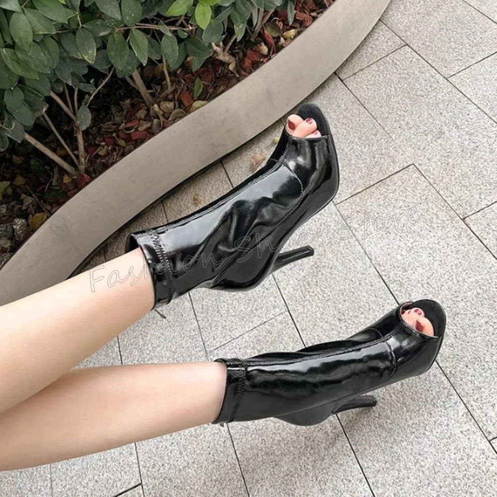 

Black Peep Toe Back Zipper Boots Matte Leather Thin High Heels High Heel Shoes for Women Sexy Heels 2025 New Zapatos Para Mujere