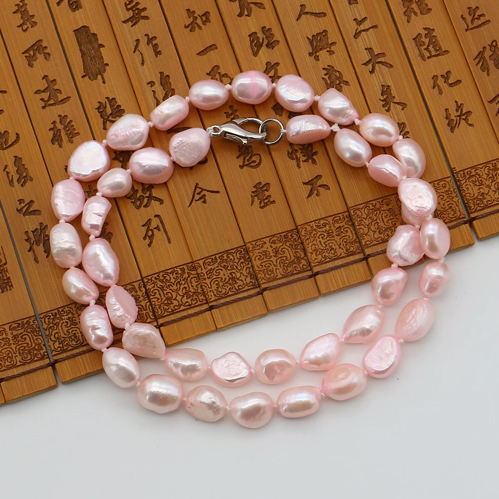 

Elegant Irregular Pink Straight-hole Double-sided Lustrous Freshwater Pearl Necklace Lobster Clasp 43cm Finished Pearl Accessory