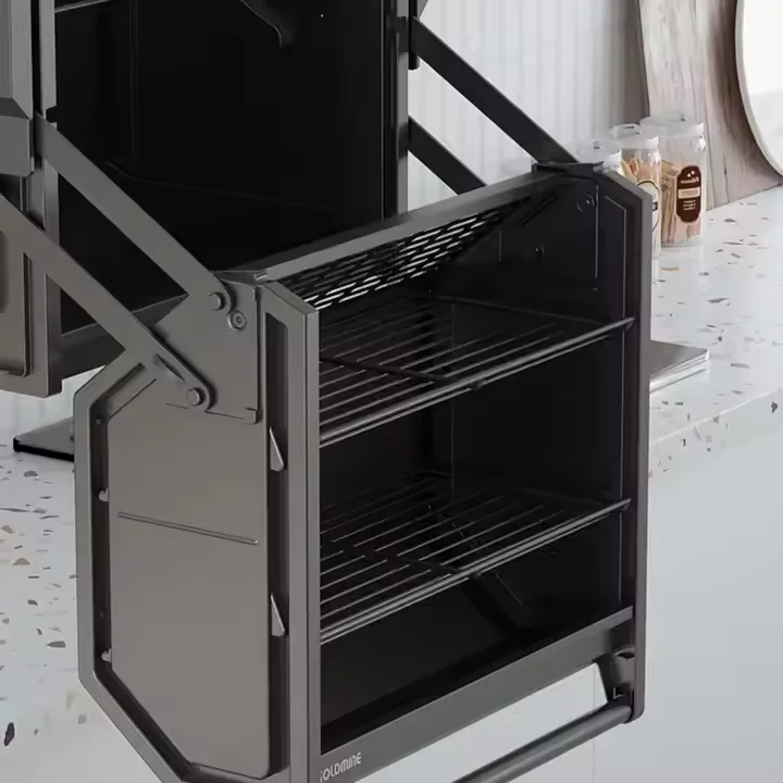 خزانة المطبخ طبقة مزدوجة سلة قابلة للسحب سلة توابل رفع لينة مغلقة رفع تخزين الرف تخزين الرف #2