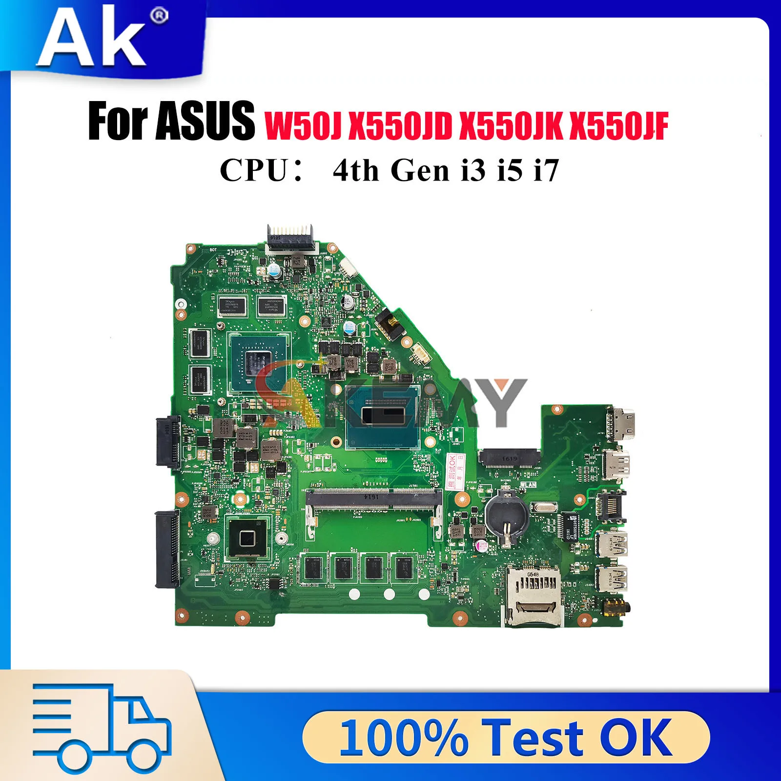 

X550JX Laptop Motherboard For ASUS VivoBook FX50J X550JF A550J X550JD K550J F550J W50J X550JK X550J Mainboard With i3 i5 i7 CPU