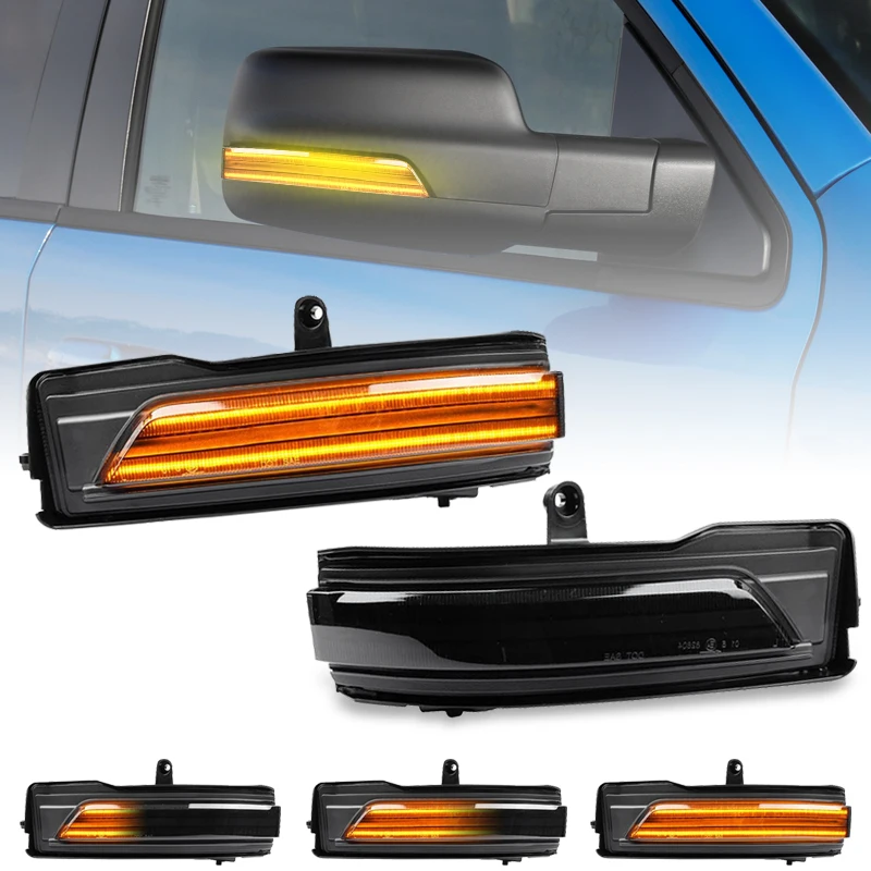 

For Dodge RAM 1500 2019-2022 Smoked Lens LED Side Mirror Lamp Amber Side Rearview Dynamic Turn Signal Lights