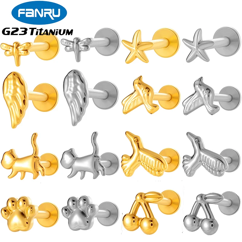 1PC ASTM F136 Titanium Piercing Animal Shape Helix Tragus Internal Thread Labret Stud Ear Stud Cartilage Earrings Women Jewelry