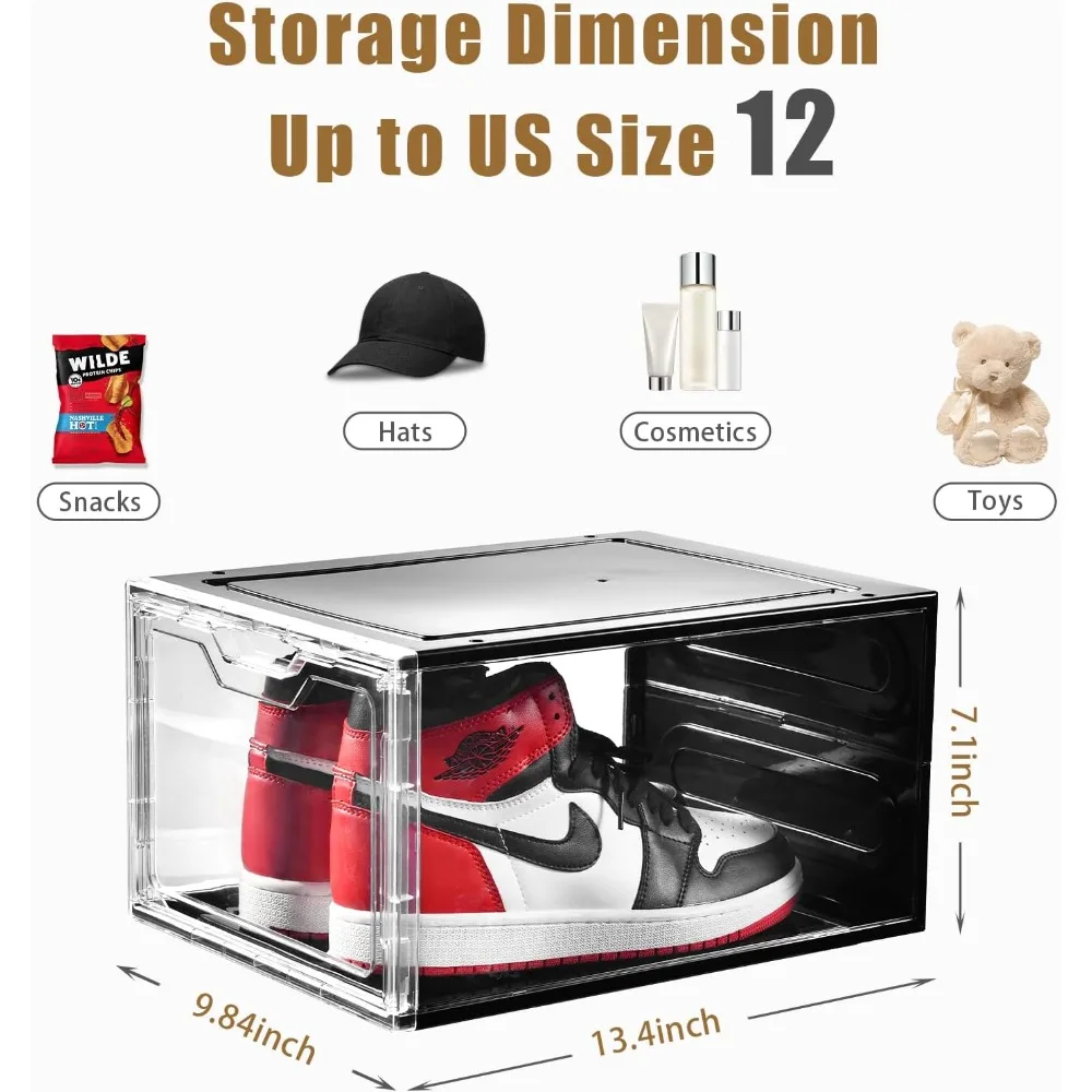 جديد - منظم أحذية كبير جدًا، منظم تخزين الأحذية، 12 عبوة، صندوق أحذية بلاستيكي شفاف قابل للتكديس، قطرة أمامية