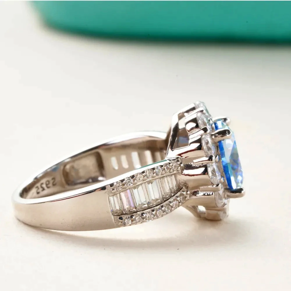 JoyceJelly 2ct Royal Blue Moissanite Ring for Cham Lady Round 8H8A Cut VVS1 Moissanite Diamond Dating Wedding Party Jewerly Gift