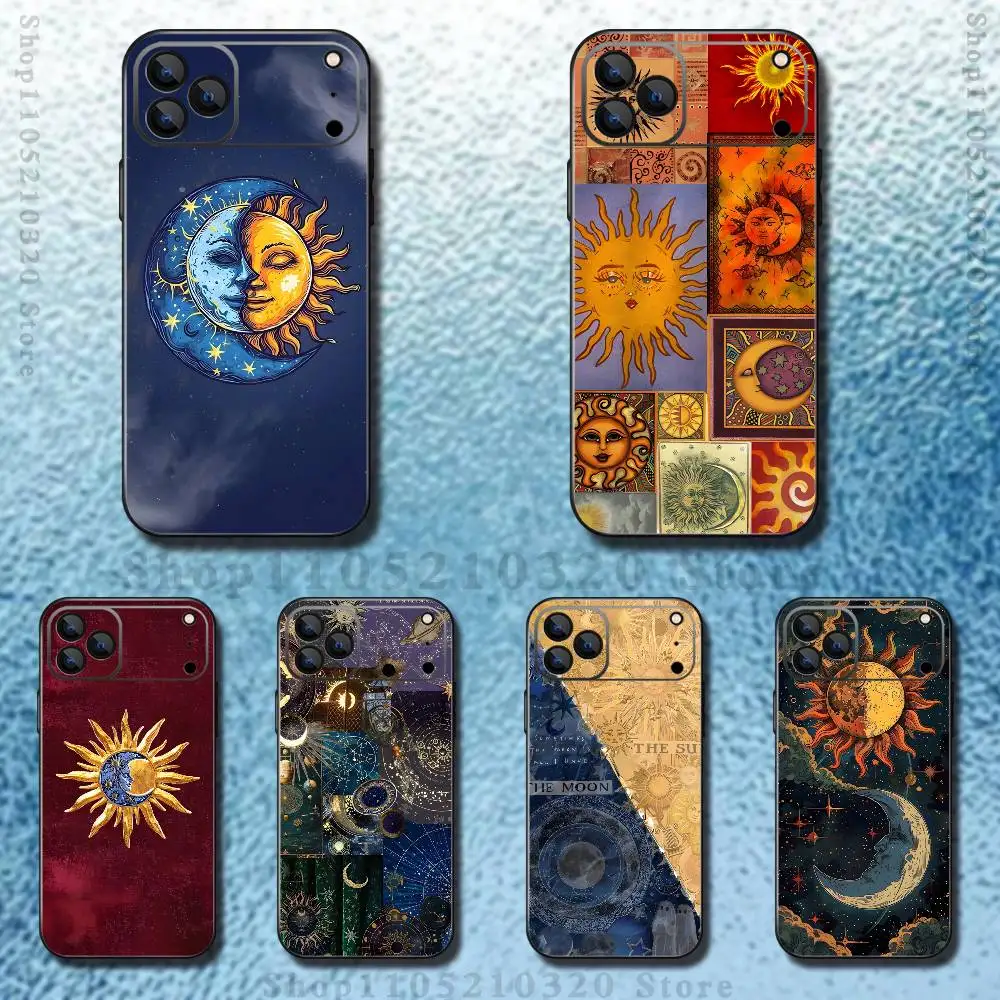 

Aesthetic Print Sun Moon Phone Case For iPhone 17,16,15,14,13,12,11,Pro Max,XSX,,XR,SE,Mini,8,7,Soft Silicone Black Cover