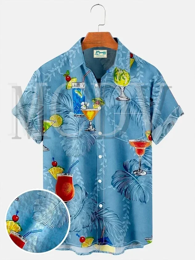 Royaura Cocktail Tropical Floral Print Vacation Beach Hawaiian Oversized Aloha Wrinkle-Free Shirt Summer Shirts