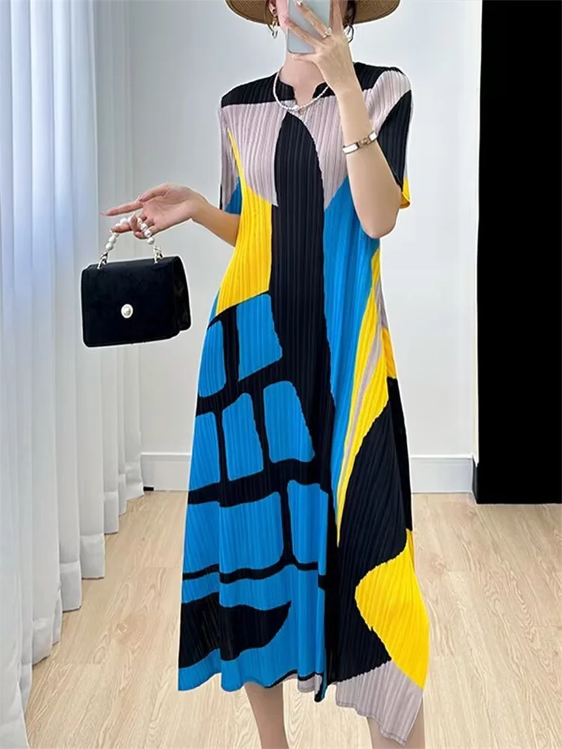 

Вечерние платья Платья Женские платья Модные элитные платья Женские летние новые ретро-принты Плюс Размер Свободная складная длинная юбка