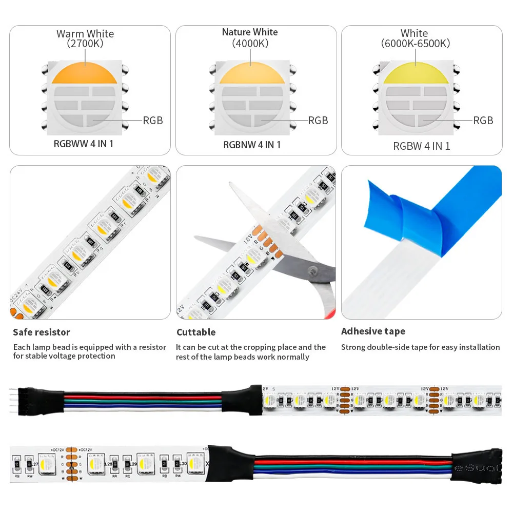 RGBW RGBNW 4 w 1 podświetlanie taśmy Led 5050SMD 60/72/84/96 diod/m taśma wstążkowa elastyczne światło DC12V/24V