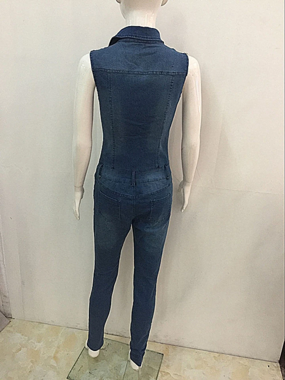 Baju monyet Denim wanita, baru musim panas tanpa lengan kerah pinggang tinggi pelangsing jalan bisa memakai warna Solid celana Romper wanita