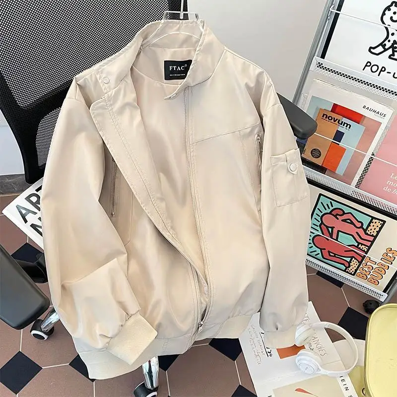 

Men's Casual Sportswear Spring Autumn Stand Collar Zipper Jaet Anti-Wind Long Sve Loose Fit Youth Faion Student Trend