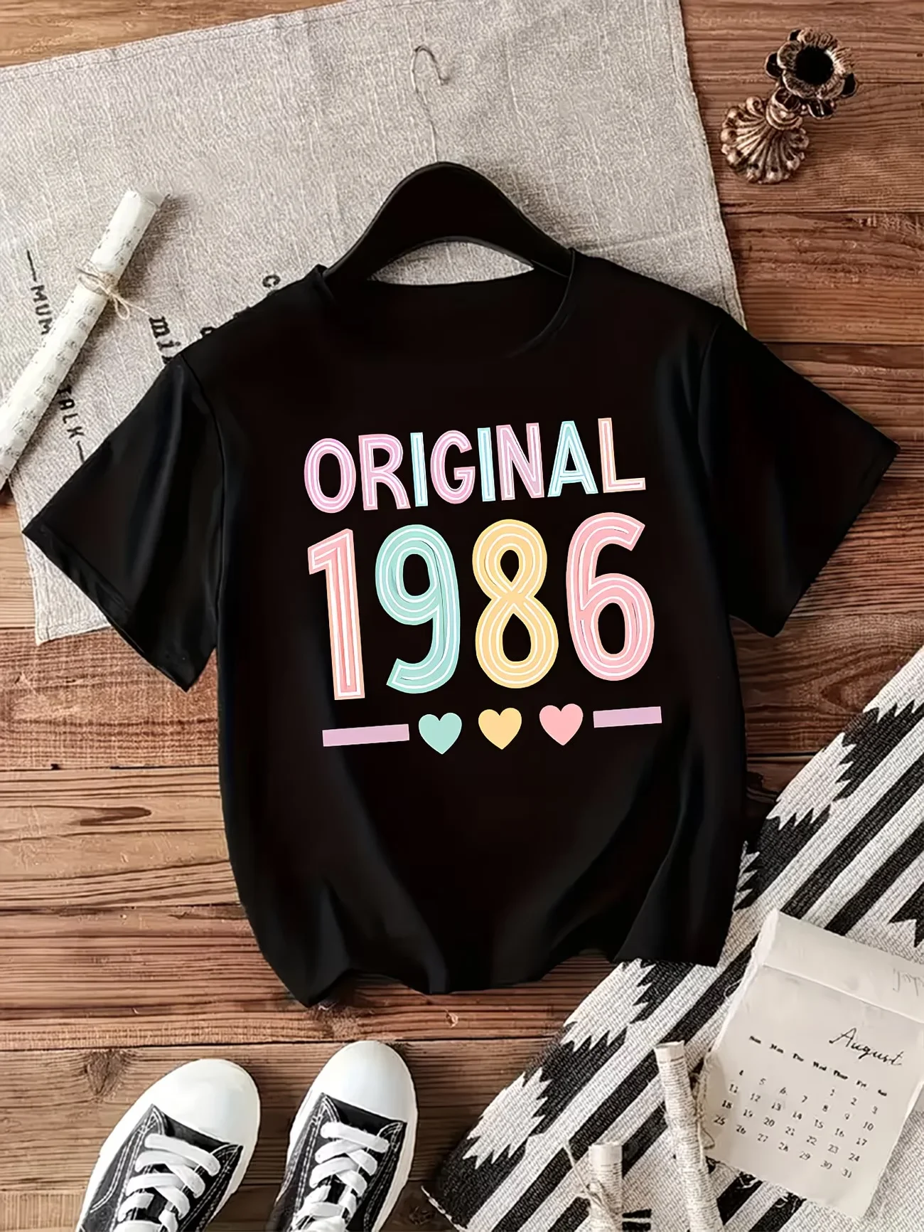 Original 1986 T-shirt Women 40th Birthday Gift Graphic Tees Retro Colorful Letter Print Top Summer Fun Text Short Sleeve Y2k Top