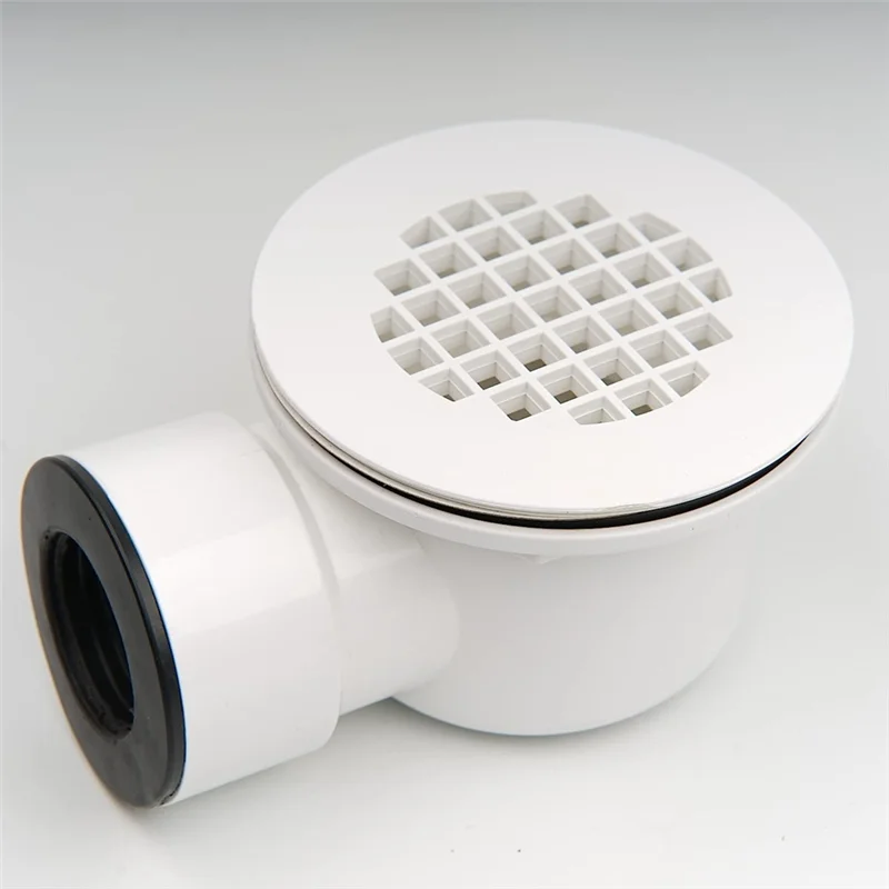 Low Profile Shower Base Drain With Perforated Strainer Side Outlet Drain Assembly White