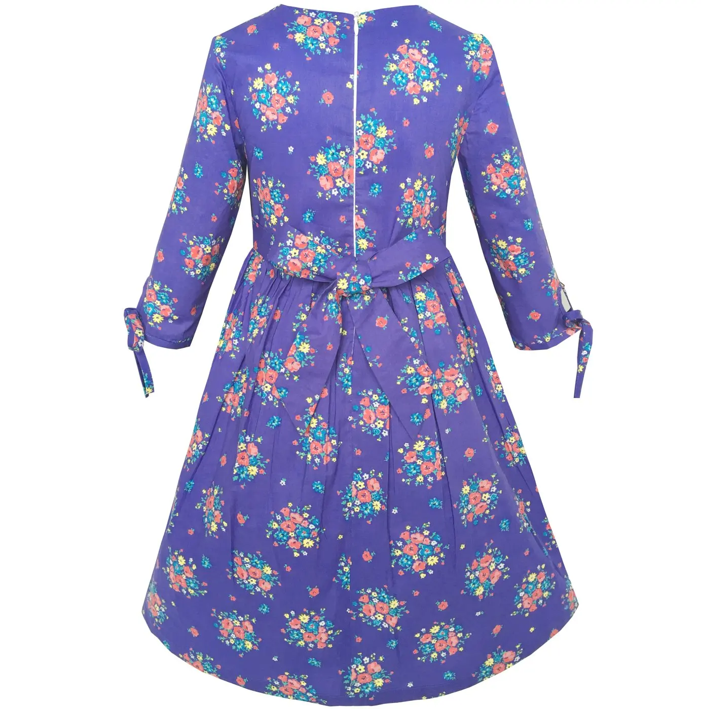 Girls Dress Purple Flower 3/4 Sleeve Princess Party Dress
