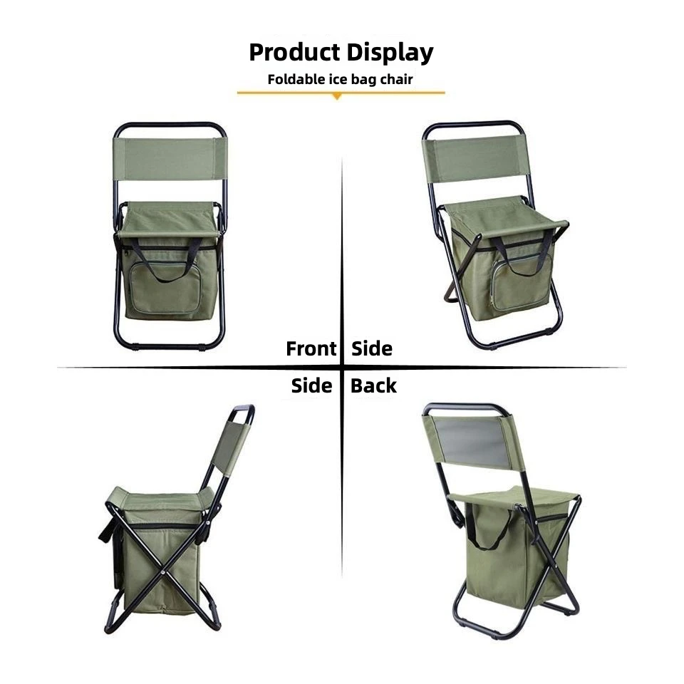 Silla plegable portátil para exteriores, silla de ocio tres en uno con bolsa de almacenamiento, bolsa de hielo para acampar al aire libre, tamaño grande