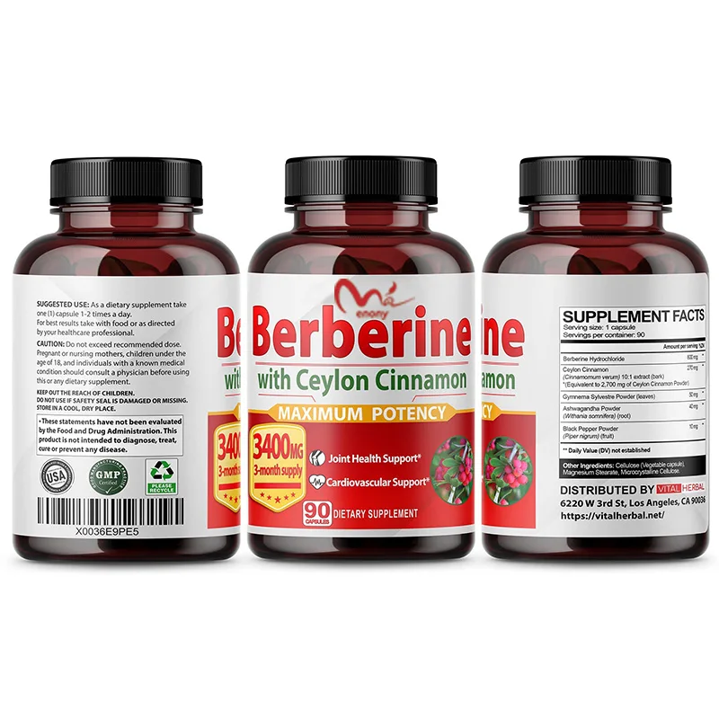 Berberine with Ceylon Cinnamon Capsules Equivalent to 3400 mg Maximum Potency with Gymnema  Black Pepper Glucose Metabolism