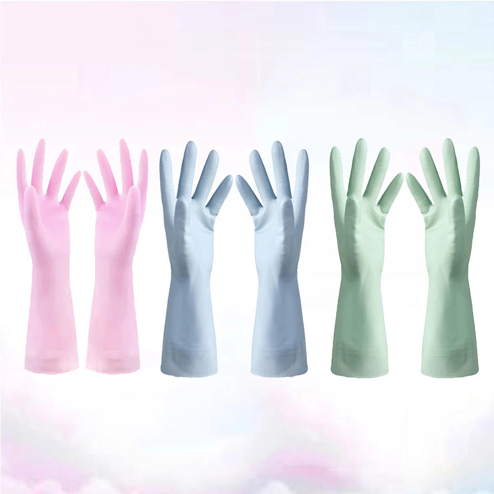 

3 Pairs Dishwashing Gloves Water Proof Rubber Waterproof Thin Section Protection Kitchen