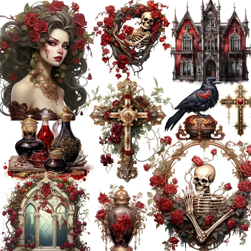 20Pcs/Pack Gothic Red and Black Skull Sticker DIY Craft Scrapbooking Album Junk Journal Decorative Stickers 2328