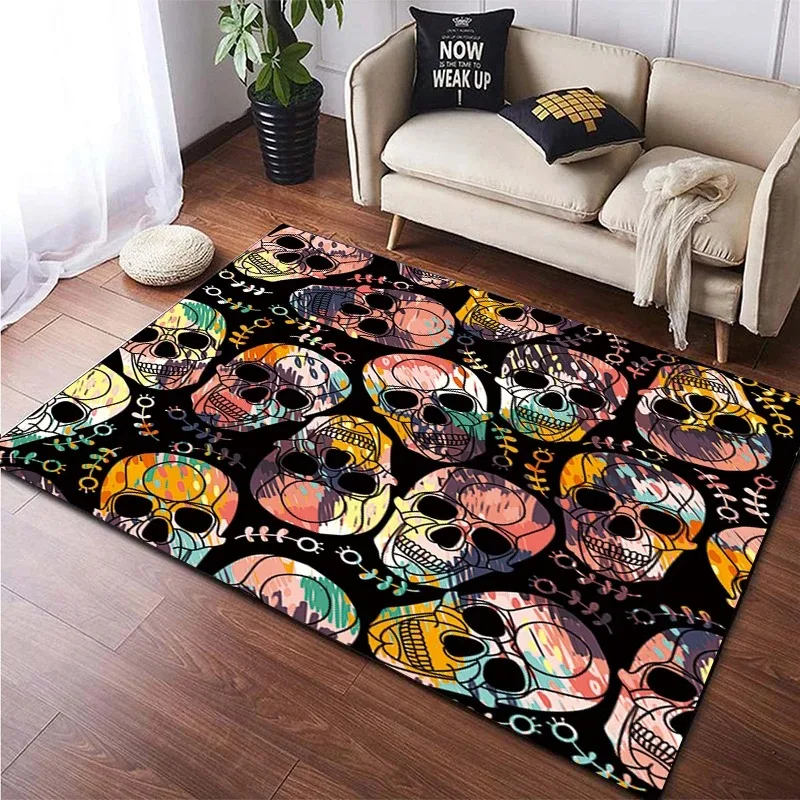 

VIKAMA Halloween Dark Skeleton Carpet Silver-Gray Smoke Pattern American Chic Living Room Dark Style Decorative Pad