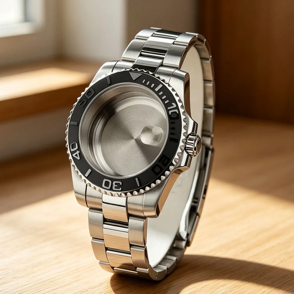 Silver 40MM Watch Case NH35 Sapphire Glass For YACHT-MASTER NH35 NH36 NH34 Miyota 8215 ETA 2824 Watch Case Movt Watchbands Parts